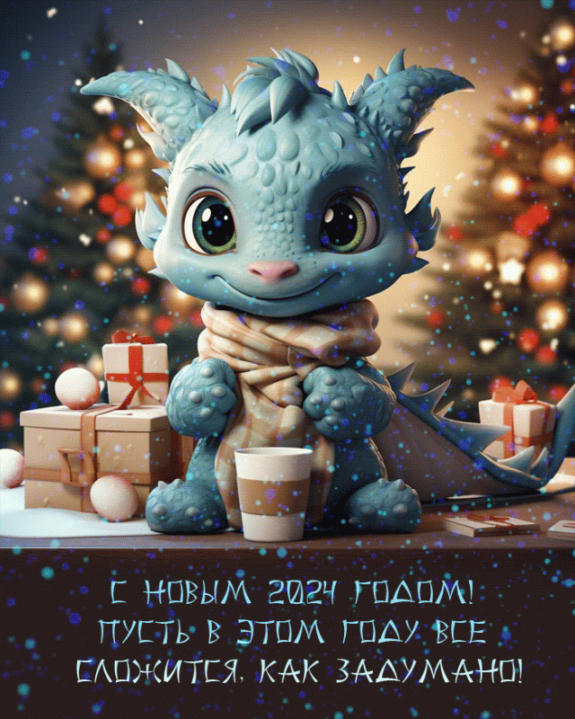 Открытки с Новым годом Дракона - Праздничные открытки- Мир анимашки